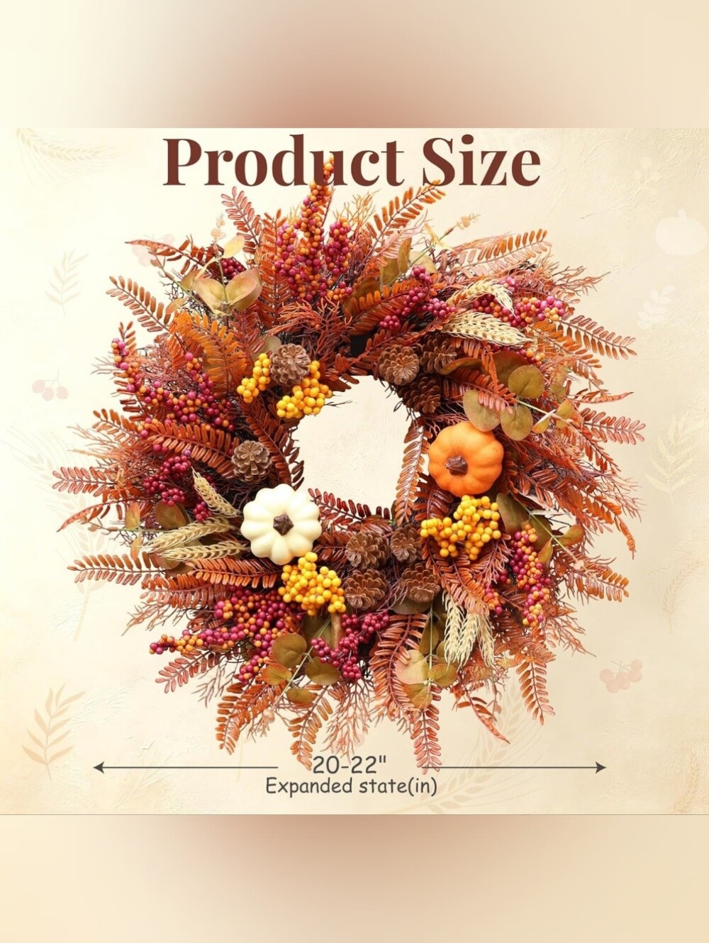 NIB 22" Fall Harvest Pumpkin Berry Front Door Wreath Autumn Decor - Picture 2 of 7